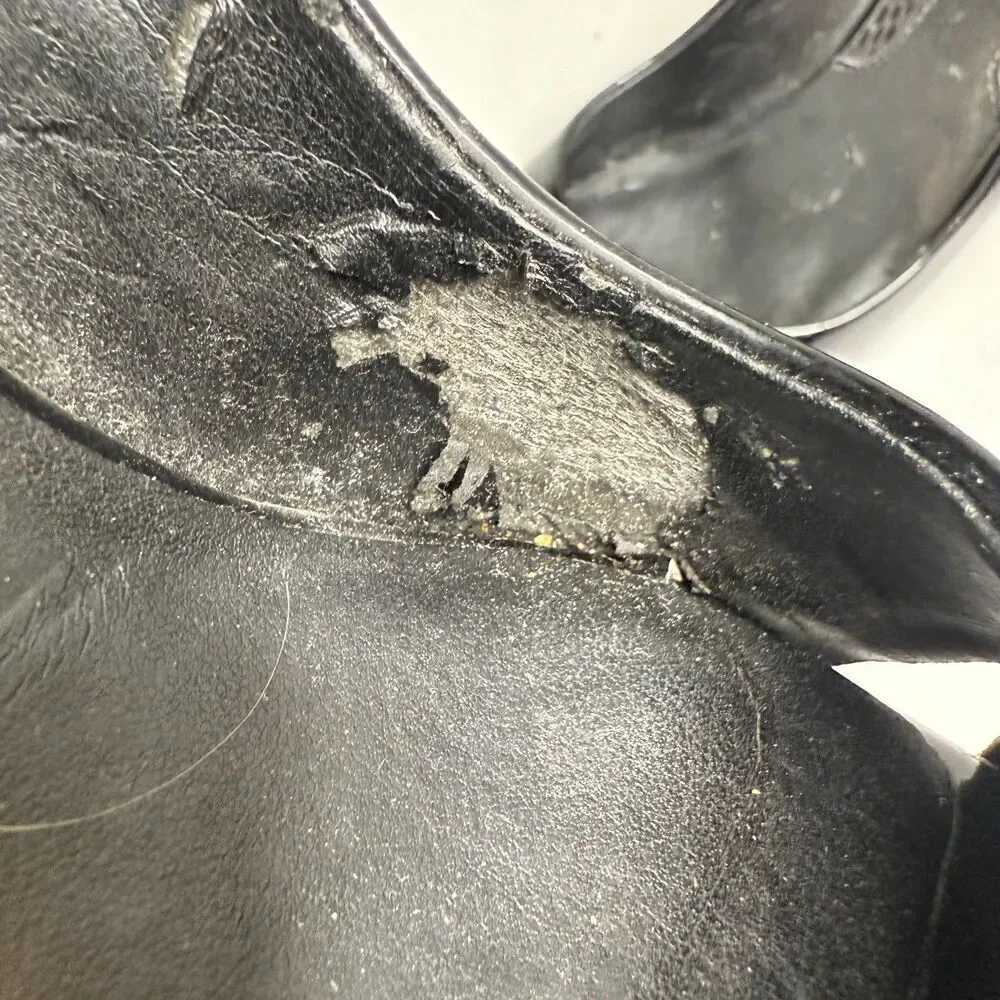 White House Black Market Black Leather Open-Toe Heel 3.5″ Size 7.5M Leather